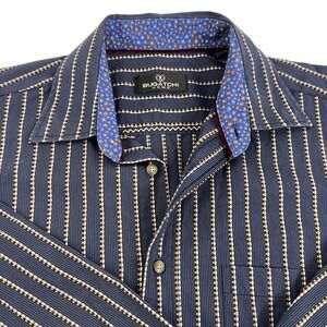 EUC Designer Bugatchi Uomo Men's Luxury Casual Cotton Dress Shirt Flip Cuffs XL